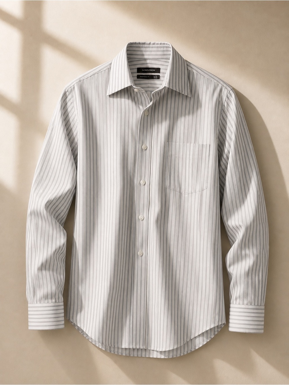Nordstrom Men’s Wrinkle Free Dress Shirt Gray Stripe Button Up Business Size 16